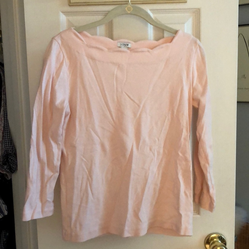 J. Crew Factory Pink Scallop Edge 3/4 Sleeve Top